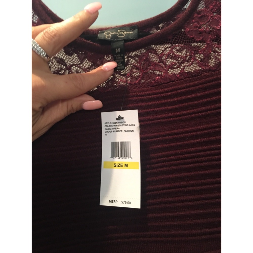 Jessica Simpson Opera Ribbed Sweater Dress Lace Wine Red Christmas 60347666 M - Picture 5 of 9